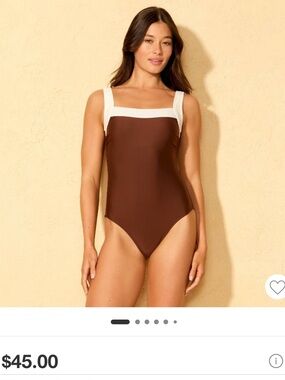 NWT- 12-14 Women’s Square-Neck 
Brown and Cream full coverage tummy control